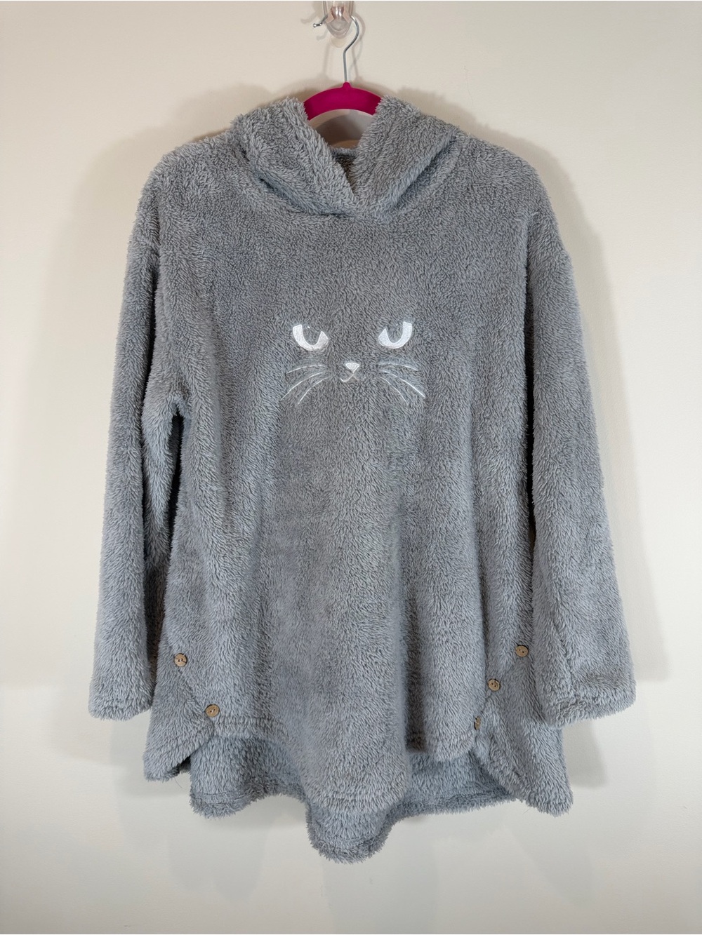 Cozy Grey Fuzzy Cat Hoodie Sherpa Pullover with Ears Size Medium